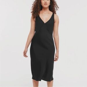 NWOT Black Satin Sleeveless Slip Dress size XS